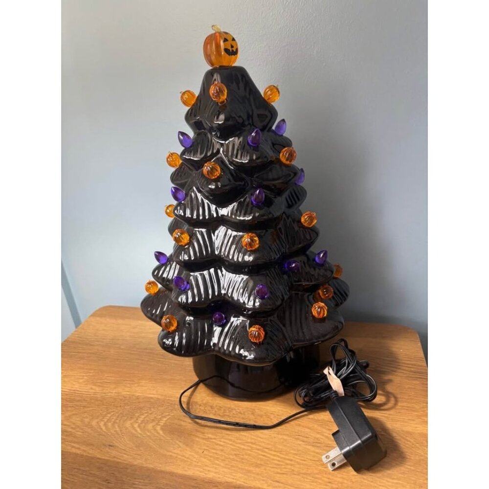 Mr Halloween Ceramic Black with Lights Nostalgic Tree 14” Mr Christmas Works